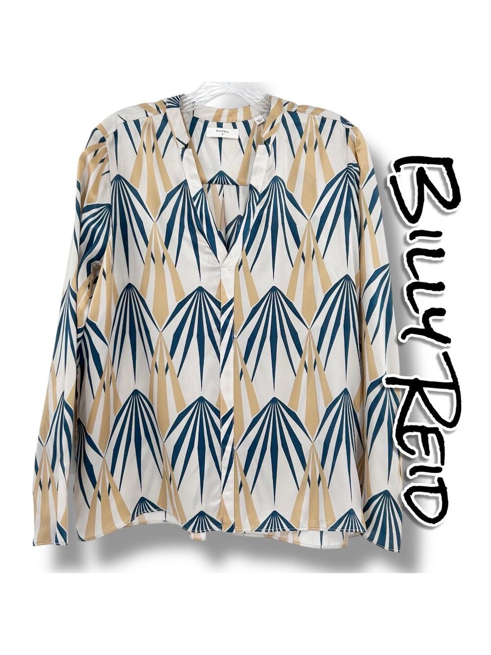Billy Reid Silk Geometric Art Deco Blouse Made in Italy Luxury Womens Size Small